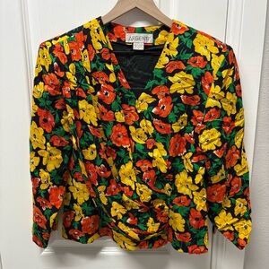 Vtg Argenti 100% Silk Floral Colorful 2 Piece Suit Blouse and Skirt Size 10